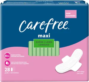Carefree Maxi Pads for Women, Super/Long Pads with Wings, 28ct | Carefree Pads, Feminine Care, Period Pads & Postpartum Pads | 28ct (Pack of 1)