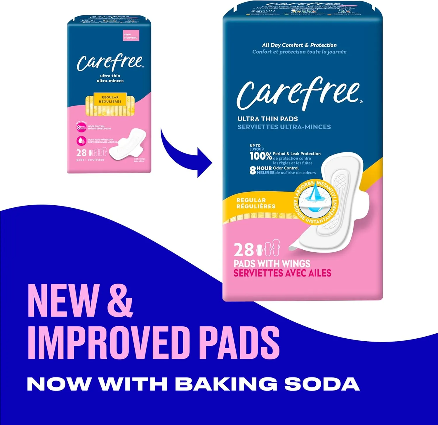 Carefree Ultra Thin Pads for Women, Regular With Wings, 112ct (4 Packs of 28ct) | Feminine Care, Period & Postpartum Pads