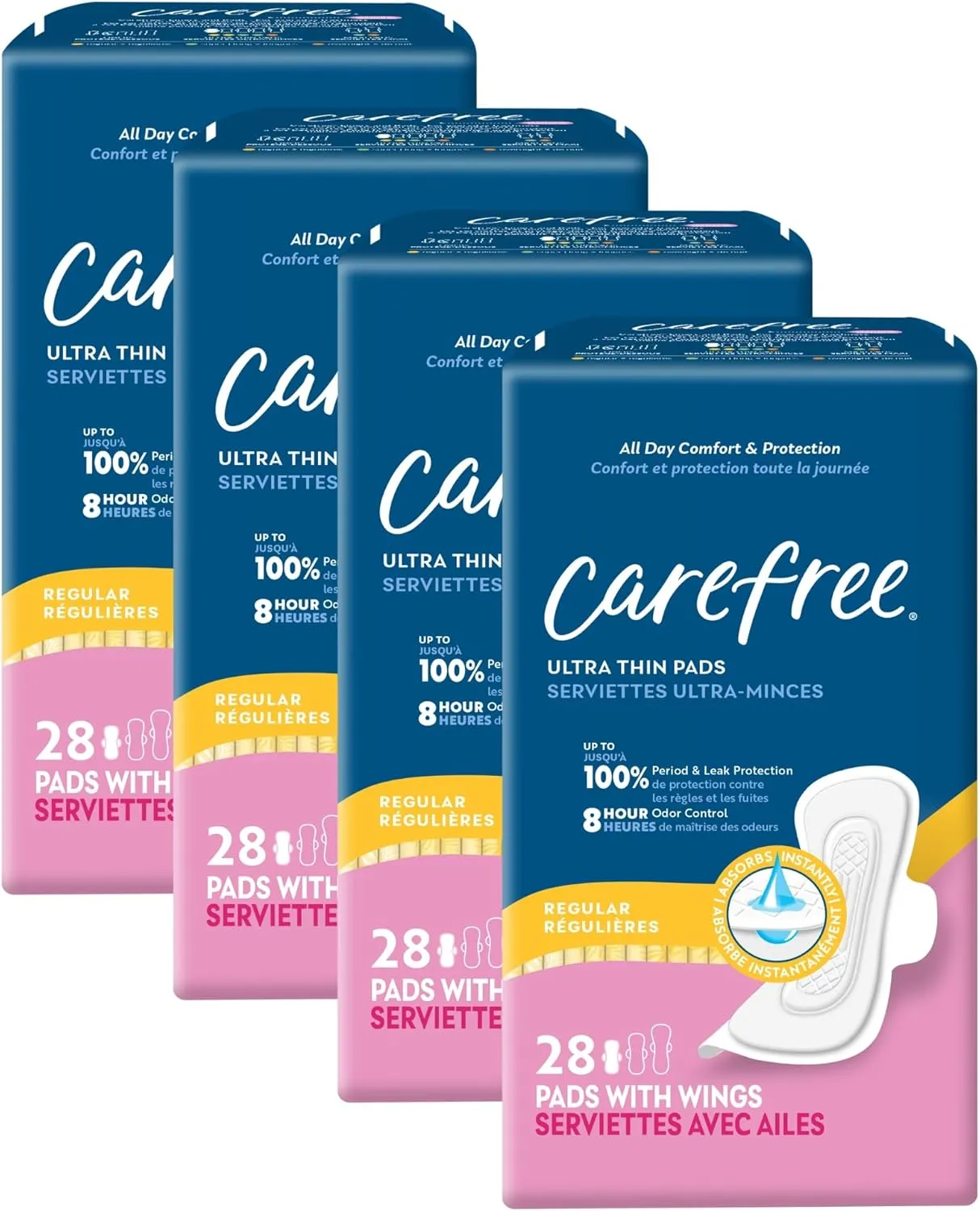 Carefree Ultra Thin Pads for Women, Regular With Wings, 112ct (4 Packs of 28ct) | Feminine Care, Period & Postpartum Pads