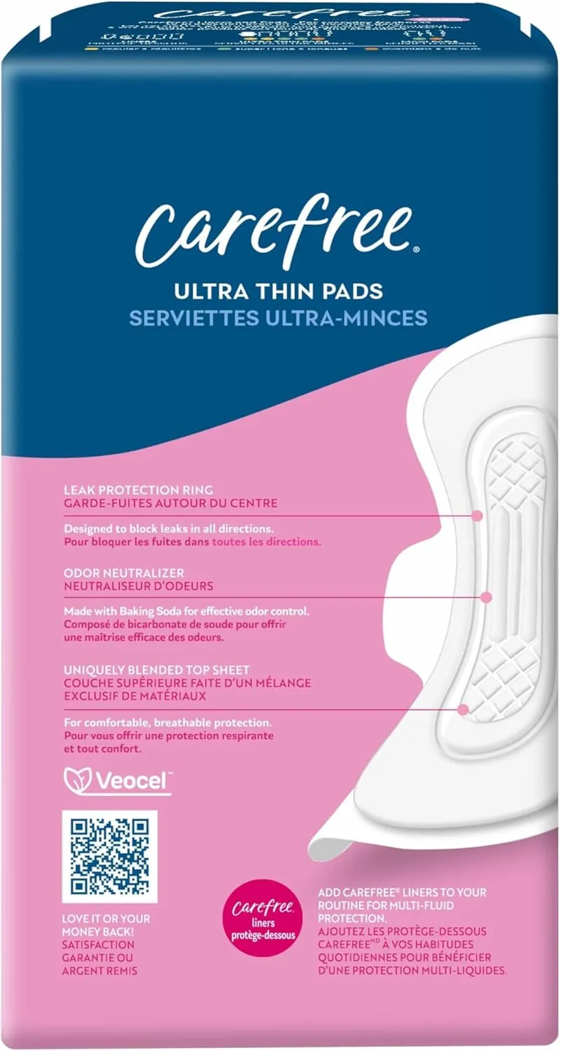 Carefree Ultra Thin Pads for Women, Regular With Wings, 112ct (4 Packs of 28ct) | Feminine Care, Period & Postpartum Pads