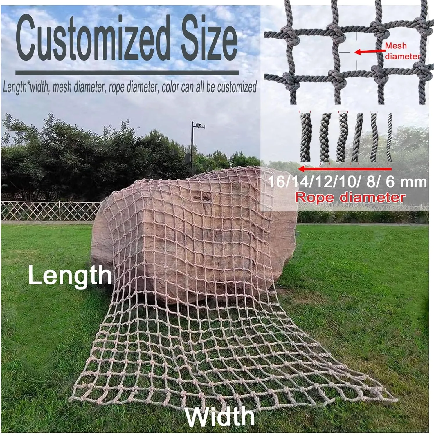 Cargo Climbing Net Safe and Durable Playground Net for Treehouse, Truck Trailer Net Rope for Child Play and Outdoor Climbing,8 * 10m