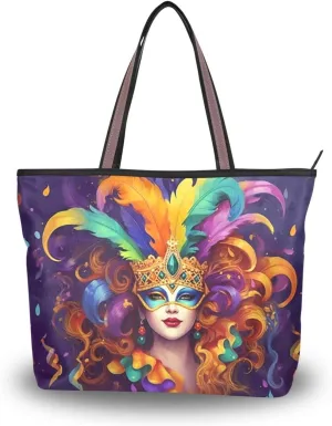 Carnival Mask Tote Bag for Women Casual Shoulder Bag Women Hobo Bag Top Handle Handbag for Shopping Travel Work