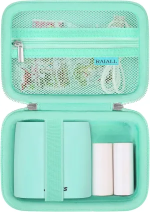 Carrying Case for JADENS JD-21 Mini Sticker Printer, Portable Bluetooth Thermal Pocket Printer Travel Bag, Mesh Pocket for Label Maker Rolls, USB Cable, Green