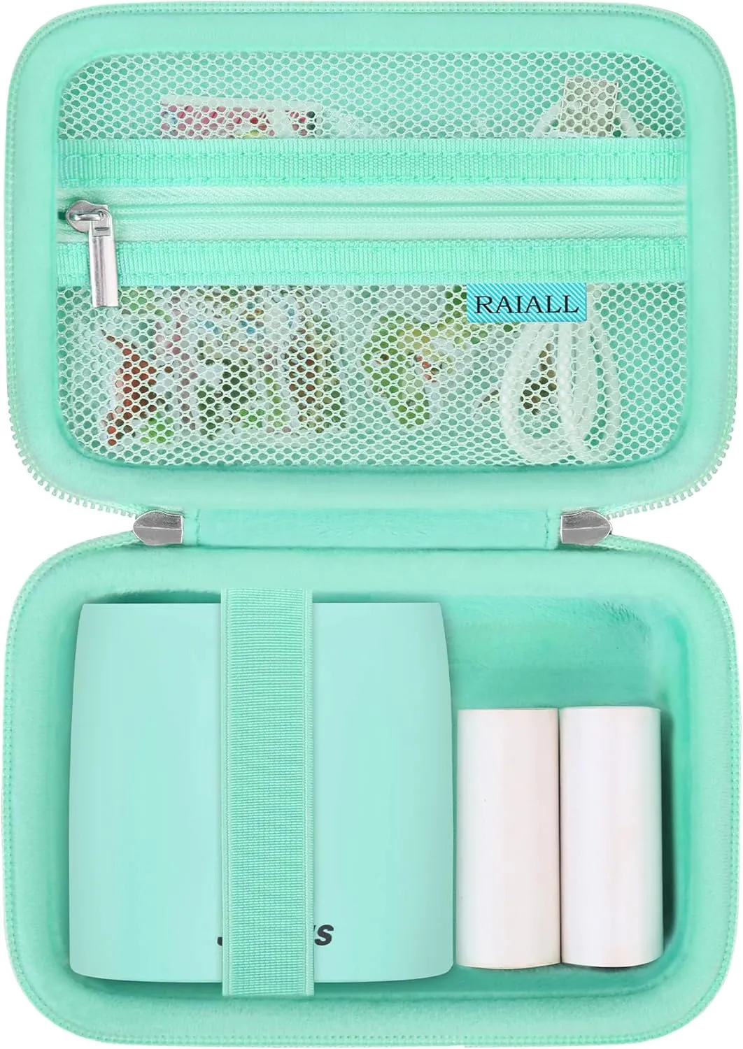 Carrying Case for JADENS JD-21 Mini Sticker Printer, Portable Bluetooth Thermal Pocket Printer Travel Bag, Mesh Pocket for Label Maker Rolls, USB Cable, Green