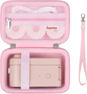 Carrying Case for Makeid L1/ for POLONO P31S/ for vretti Label Maker Machine, Portable Mini Bluetooth Labeler Storage Holder with Zipper Mesh Bag for Label Maker Tapes, Charging Cord, Pink