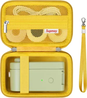 Carrying Case for Makeid L1/ for POLONO P31S/ for vretti Label Maker Machine, Portable Mini Bluetooth Labeler Storage Holder with Zipper Mesh Bag for Label Maker Tapes, Charging Cord, Yellow