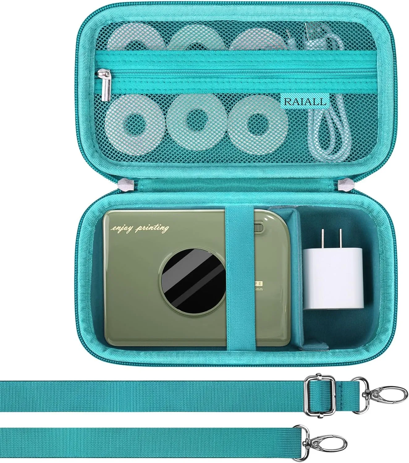Carrying Case for Phomemo A30 Label Printer, A30 Thermal Bluetooth Mini Label Maker Travel Storage Holder, Sticker Printer Bag with Shoulder Strap Fits Label Paper, Charger and Cable, Green