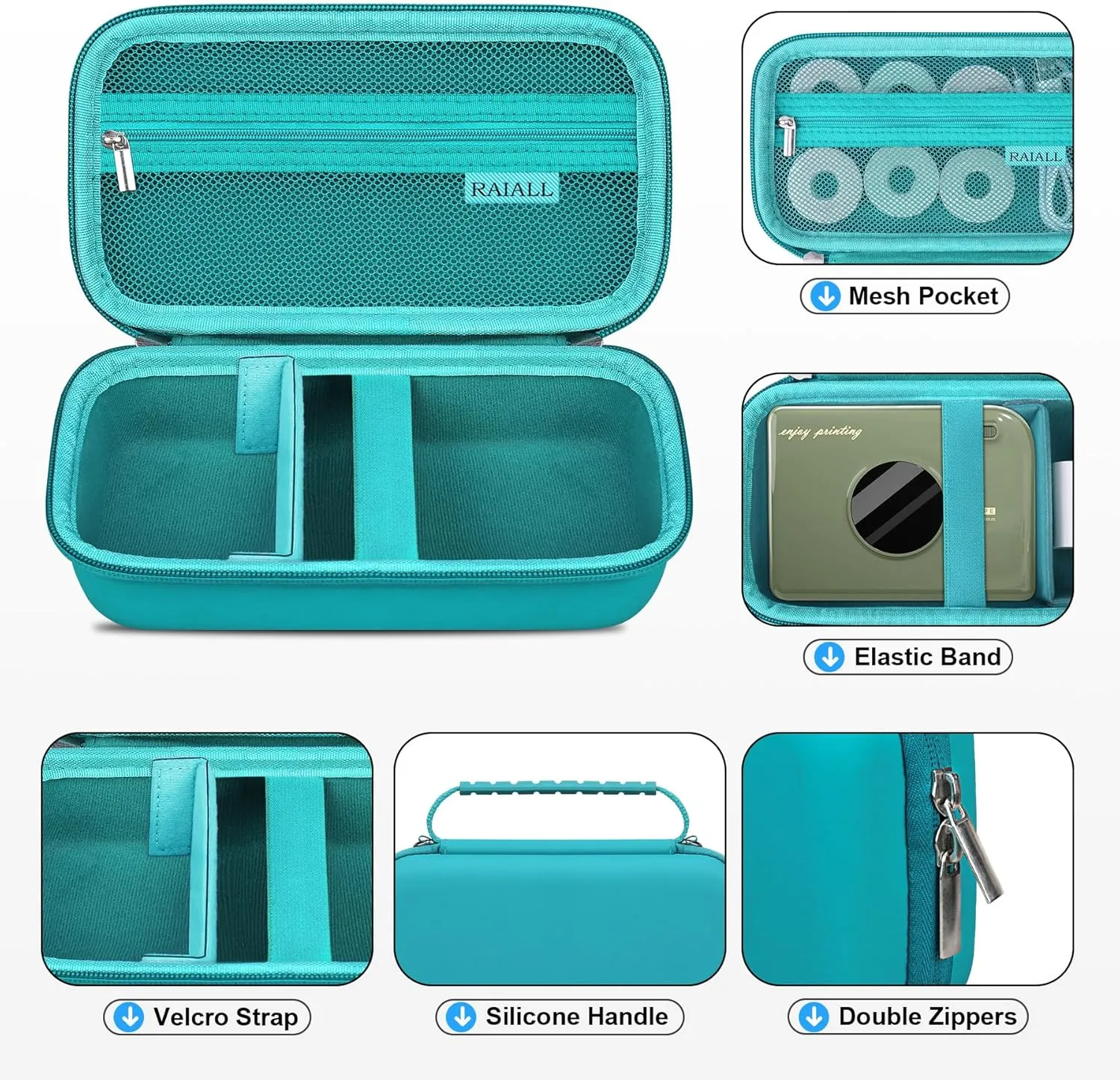 Carrying Case for Phomemo A30 Label Printer, A30 Thermal Bluetooth Mini Label Maker Travel Storage Holder, Sticker Printer Bag with Shoulder Strap Fits Label Paper, Charger and Cable, Green