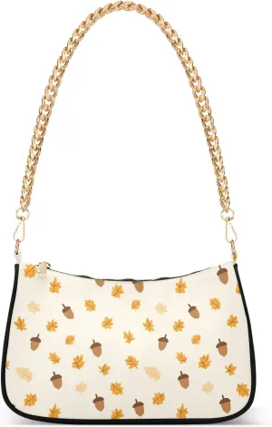 Cartoon Acorns Print Clutch Shoulder Bag for Women, Hobo Tote Handbag with Gold Chain, Crossbody Bag with Zipper Closure
