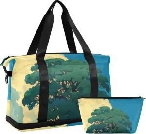Cartoon Animation Sense Yellow Field Travel Duffel Bags Carry On Shoulder Weekend Tote with Adjustable Strap for Business Trips Waterproof