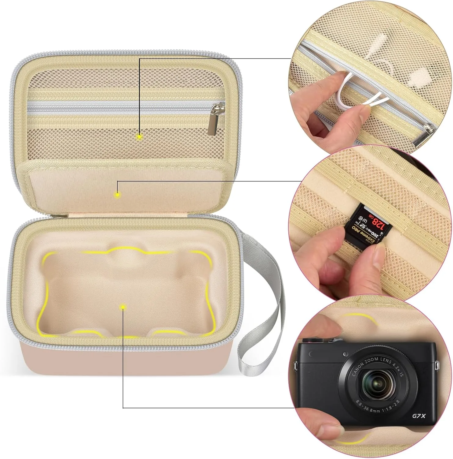 Case for Canon PowerShot SX740/ SX720/ G7X Mark III/ Mark II/ 4K Digital Camera, Point and Shoot Camera Bag With Padded Divider Holds SD Cards, Mesh Pocket for Usb Cable, Accessories-Pink(Box Only)