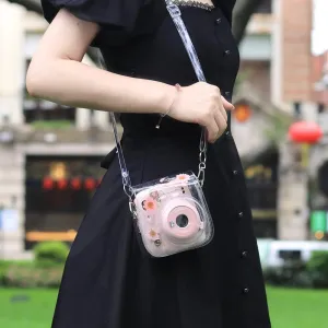 Case for Fujifilm Mini 12/11/9/8 Instant Camera Protective Bag with Transparent Shoulder Strap (Real Flower - Pink)(No Camera)