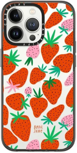 CASETiFY Compact iPhone 13 Pro Case [4 ft. 2X Military Grade Drop Protection/Slim/Lightweight] - Strawberries - Clear Black