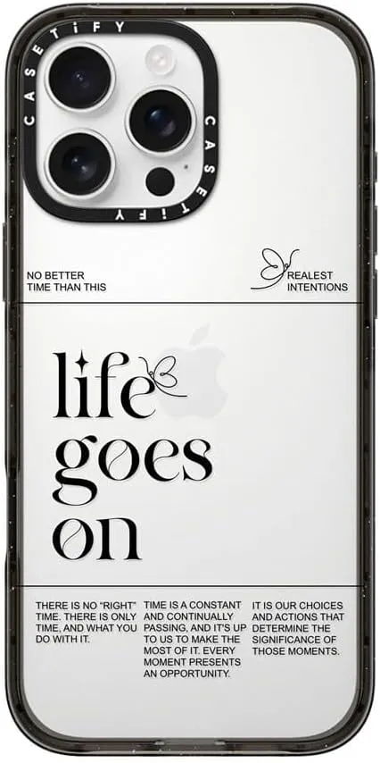 CASETiFY Impact Case for iPhone 16 Pro Max [Slim / 8.2 ft. 4X Military Grade Drop Protection/Wireless Charging Compatible] - Life Goes On - Clear Black