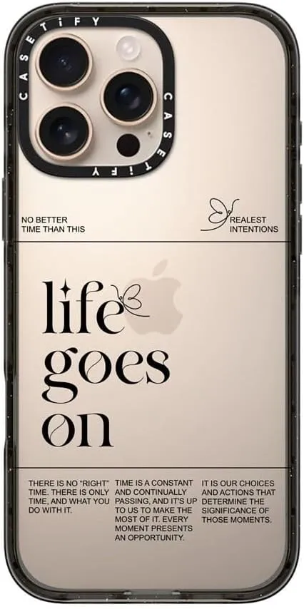 CASETiFY Impact Case for iPhone 16 Pro Max [Slim / 8.2 ft. 4X Military Grade Drop Protection/Wireless Charging Compatible] - Life Goes On - Clear Black