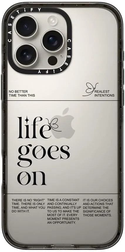 CASETiFY Impact Case for iPhone 16 Pro Max [Slim / 8.2 ft. 4X Military Grade Drop Protection/Wireless Charging Compatible] - Life Goes On - Clear Black