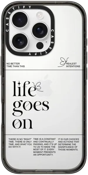CASETiFY Impact Case for iPhone 16 Pro [Slim / 8.2 ft. 4X Military Grade Drop Protection/Wireless Charging Compatible] - Life Goes On - Clear Black