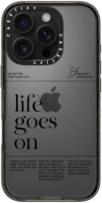 CASETiFY Impact Case for iPhone 16 Pro [Slim / 8.2 ft. 4X Military Grade Drop Protection/Wireless Charging Compatible] - Life Goes On - Clear Black
