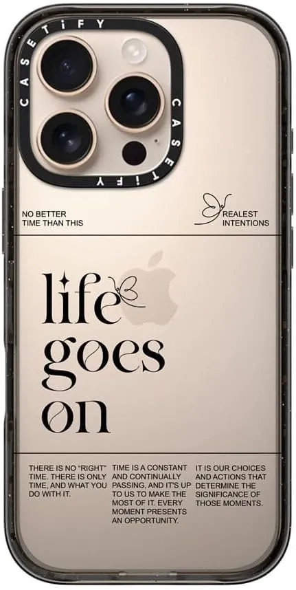 CASETiFY Impact Case for iPhone 16 Pro [Slim / 8.2 ft. 4X Military Grade Drop Protection/Wireless Charging Compatible] - Life Goes On - Clear Black