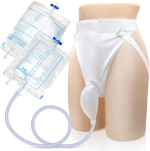 Catheter for Men, Urine Collection Bag for Elderly Men Male Age 80, Reusable Portable Silicone Urinal with 2 Bags (White-Men)
