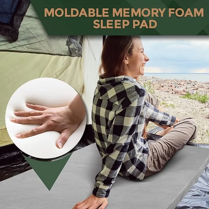 CertiPUR-US Memory Foam Camping Mattress Pad | Portable Roll Up Sleep Mat for Floor, Tent, Car | Single, Twin, Kids Guest Bed Outdoor Cot, Foldable Lightweight w/Removable Waterproof Cover, Travel Bag