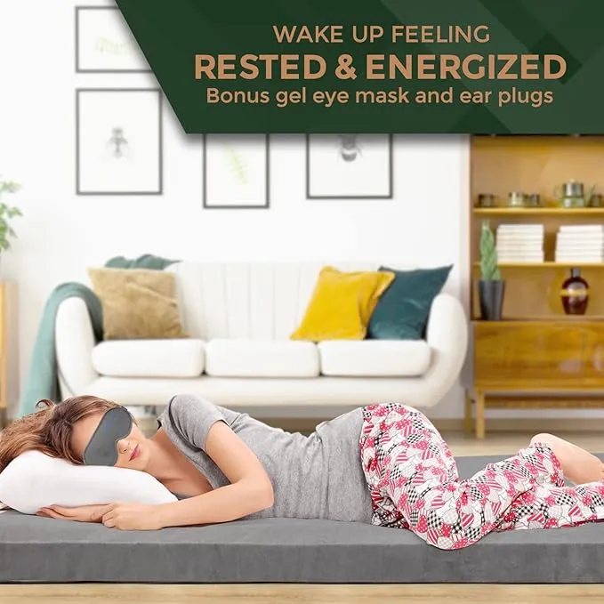 CertiPUR-US Memory Foam Camping Mattress Pad | Portable Roll Up Sleep Mat for Floor, Tent, Car | Single, Twin, Kids Guest Bed Outdoor Cot, Foldable Lightweight w/Removable Waterproof Cover, Travel Bag