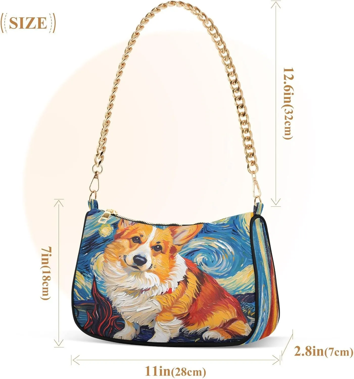 Chain Shoulder Bag Hobo Tote Handbag Mini Clutch Purse with Zipper Closure for Women