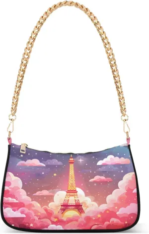 Chain Shoulder Bag Hobo Tote Handbag Mini Clutch Purse with Zipper Closure for Women