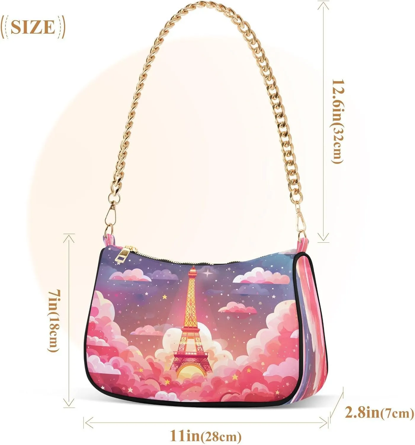 Chain Shoulder Bag Hobo Tote Handbag Mini Clutch Purse with Zipper Closure for Women