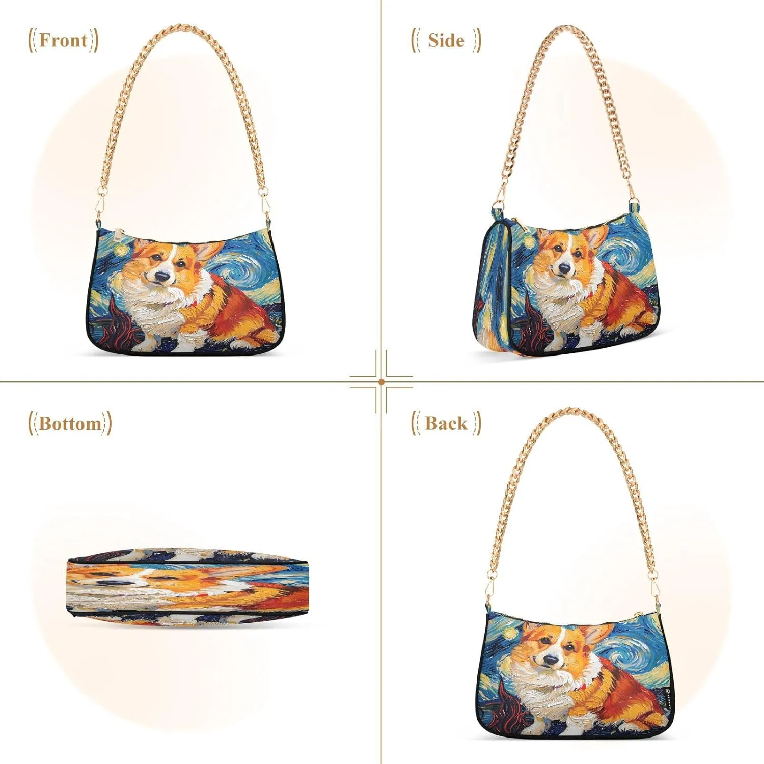 Chain Shoulder Bag Hobo Tote Handbag Mini Clutch Purse with Zipper Closure for Women