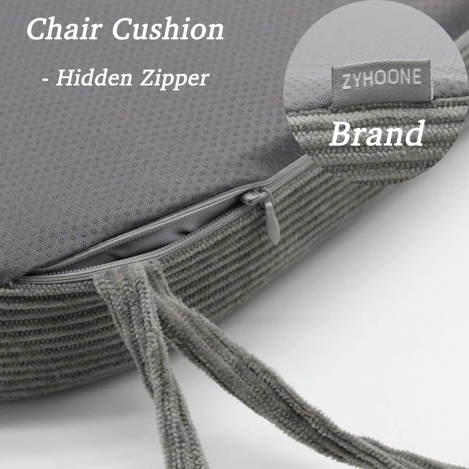 Chair Pads for Dining Room Chair - Non Slip Seat Cushions with Machine Washable Cover and Ties fit Metal Wooden Kitchen Chairs [14.5 X 15.5 X 2 Inches] - Gray