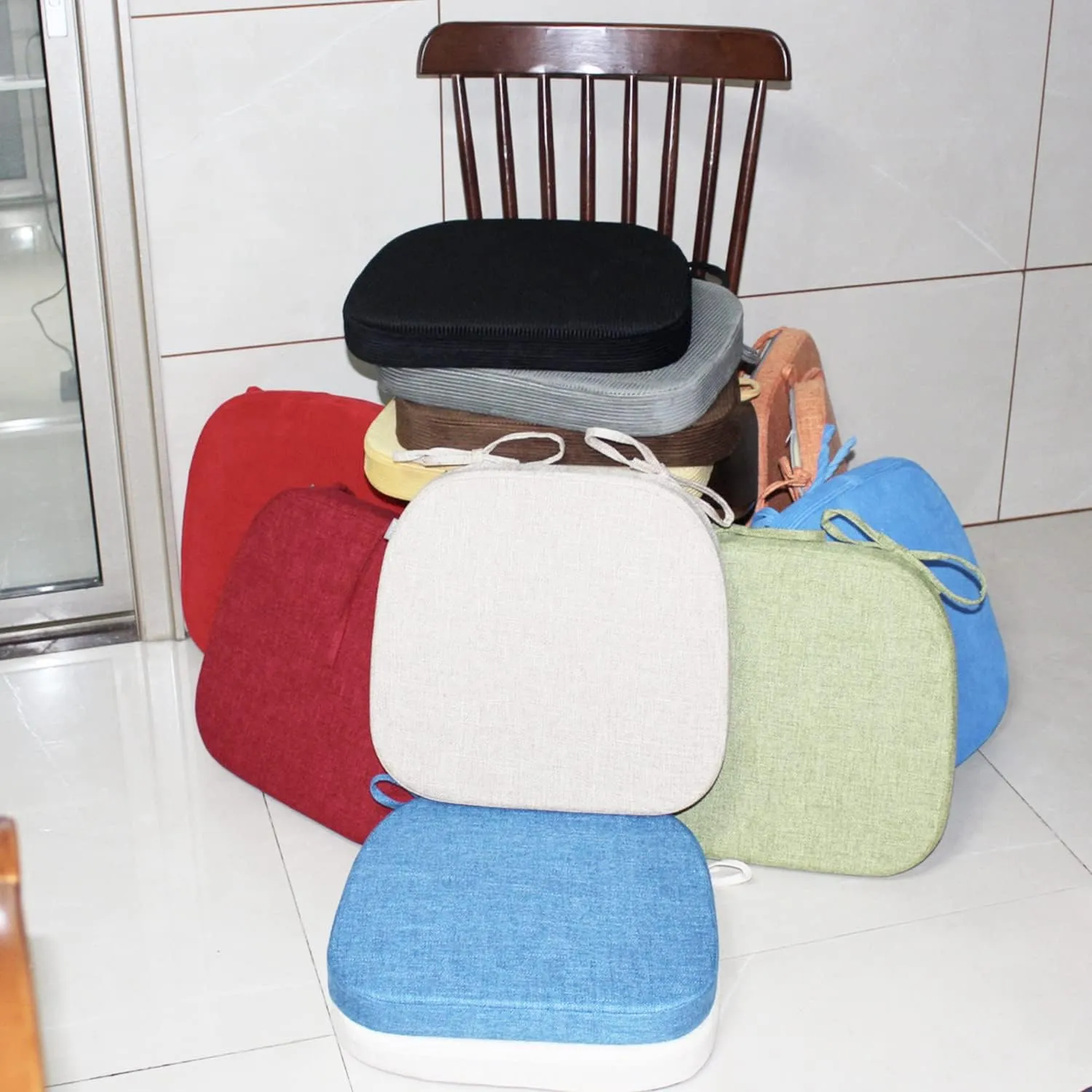 Chair Pads for Dining Room Chair - Non Slip Seat Cushions with Machine Washable Cover and Ties fit Metal Wooden Kitchen Chairs [14.5 X 15.5 X 2 Inches] - Gray