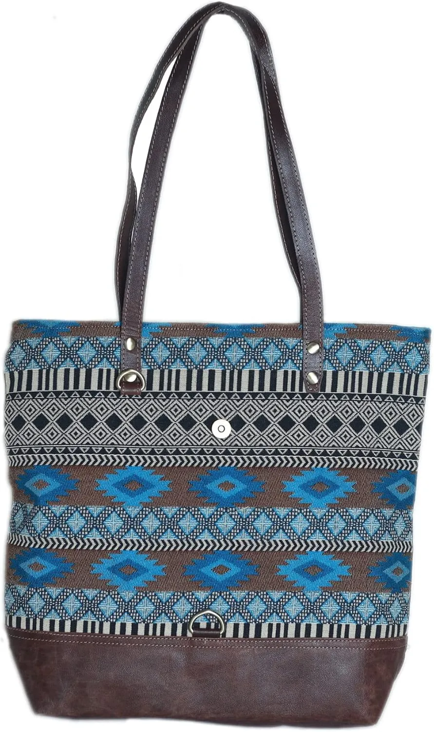 CHALLENGER Women Canvas Handwoven Brown Leather Handbag Tote Purse 17RT2106