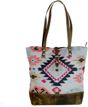 CHALLENGER Women Canvas Handwoven Brown Leather Handbag Tote Purse 17RT2106