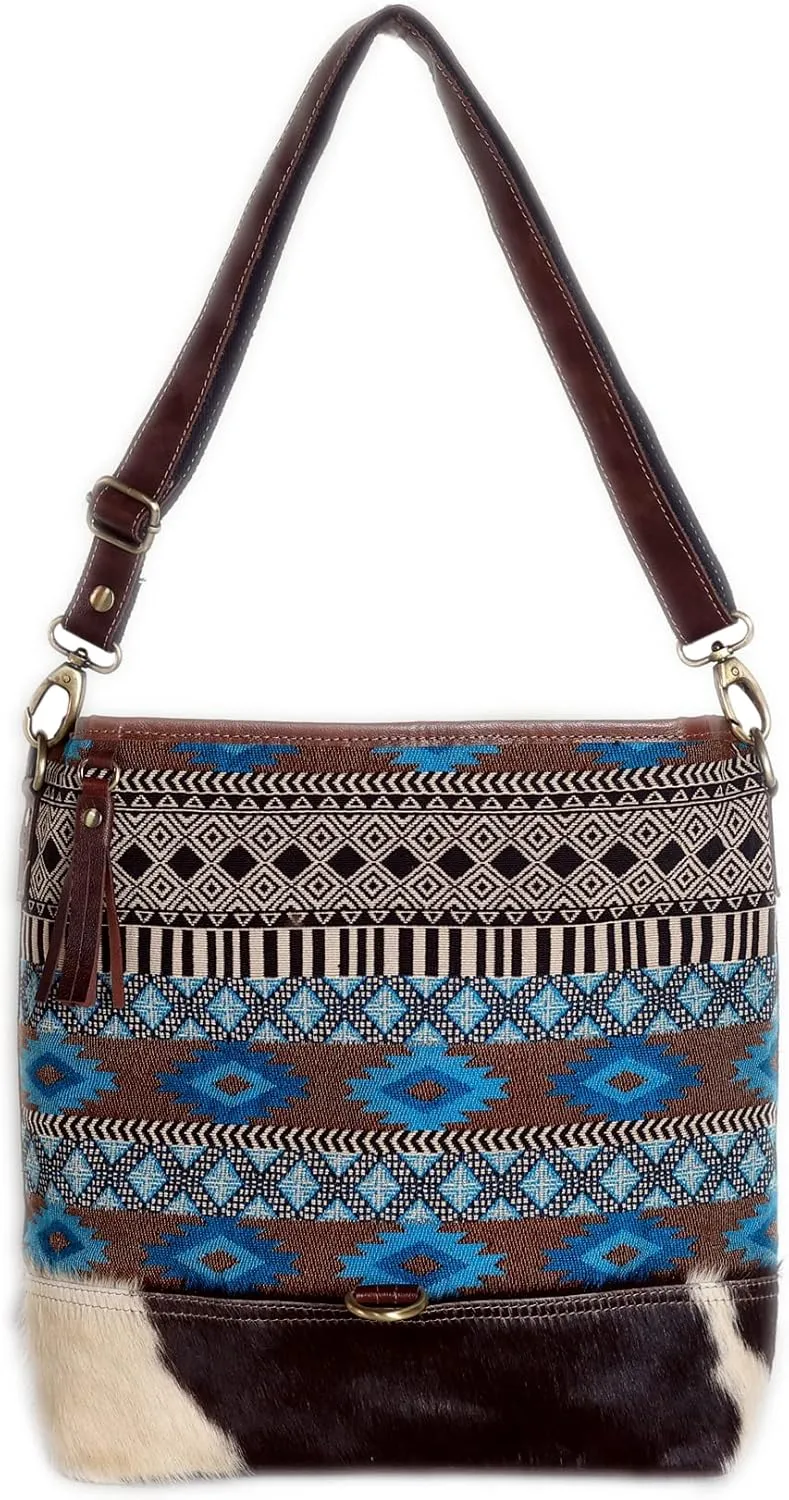 CHALLENGER Women Canvas Handwoven Brown Leather Handbag Tote Purse 17RT2121
