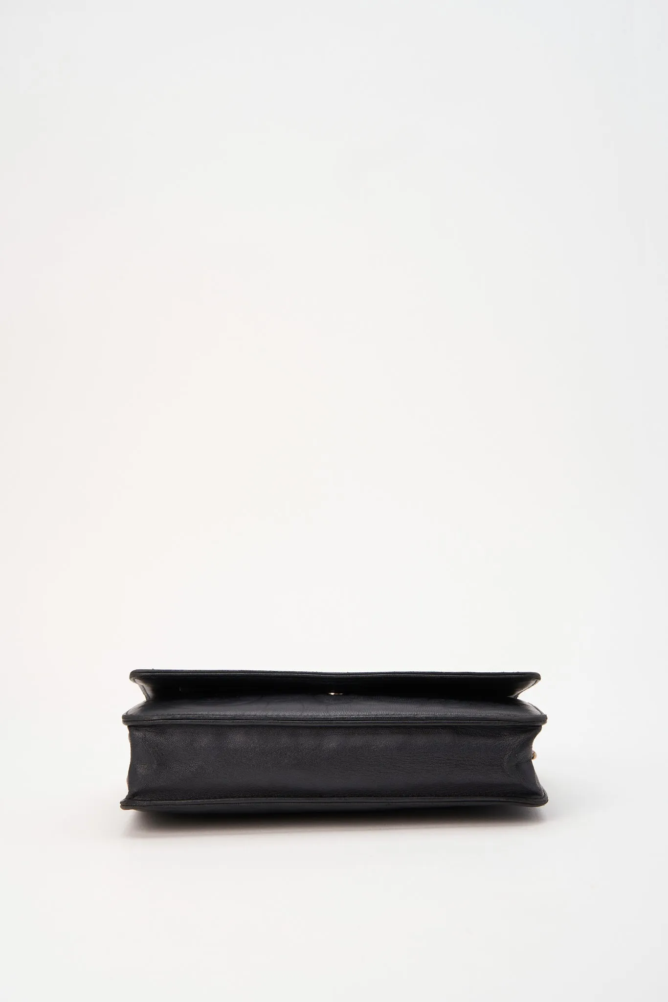 Chanel Black Lambskin Leather Floral Wallet On Chain