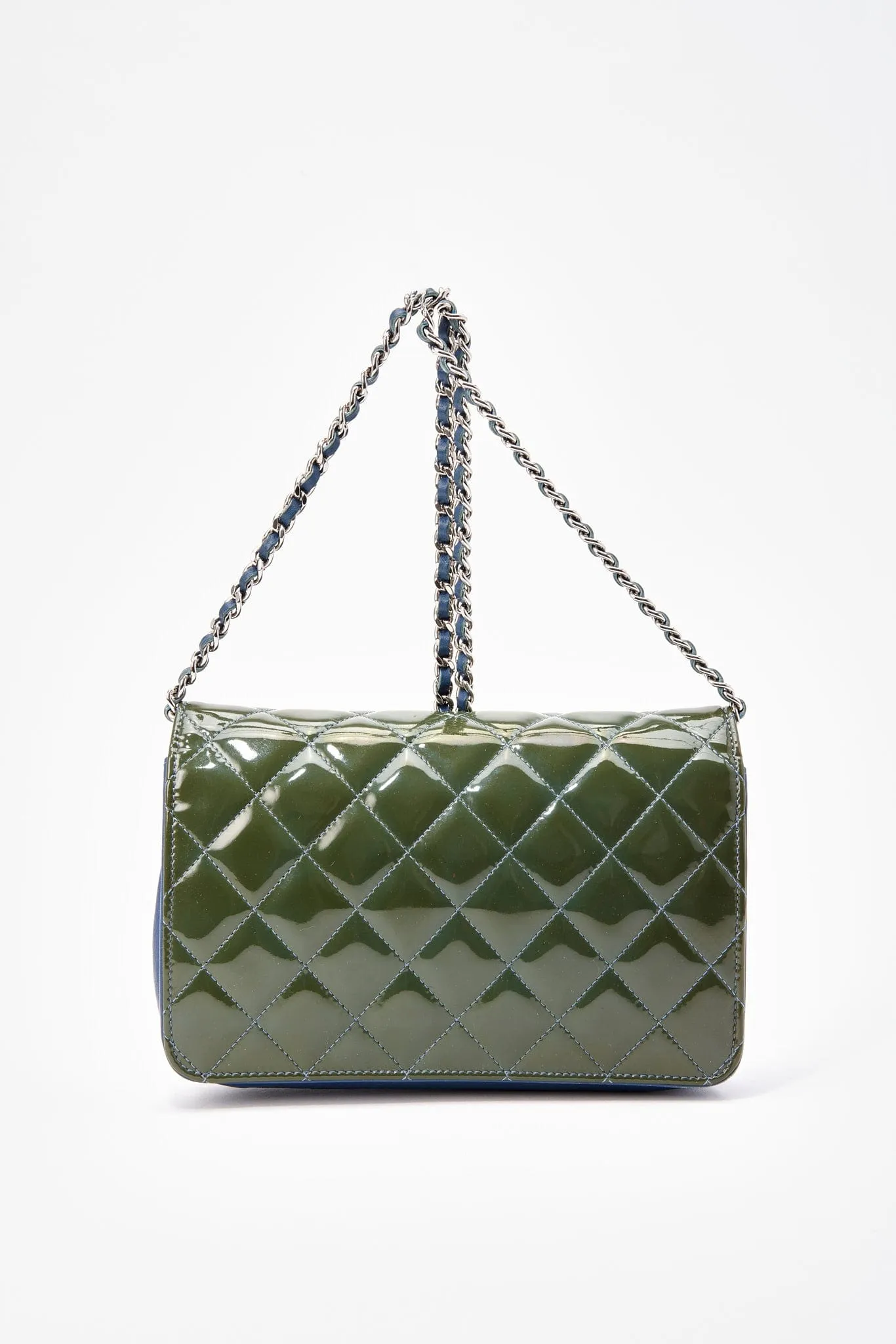 Chanel Patent Green Leather Wallet On Chain