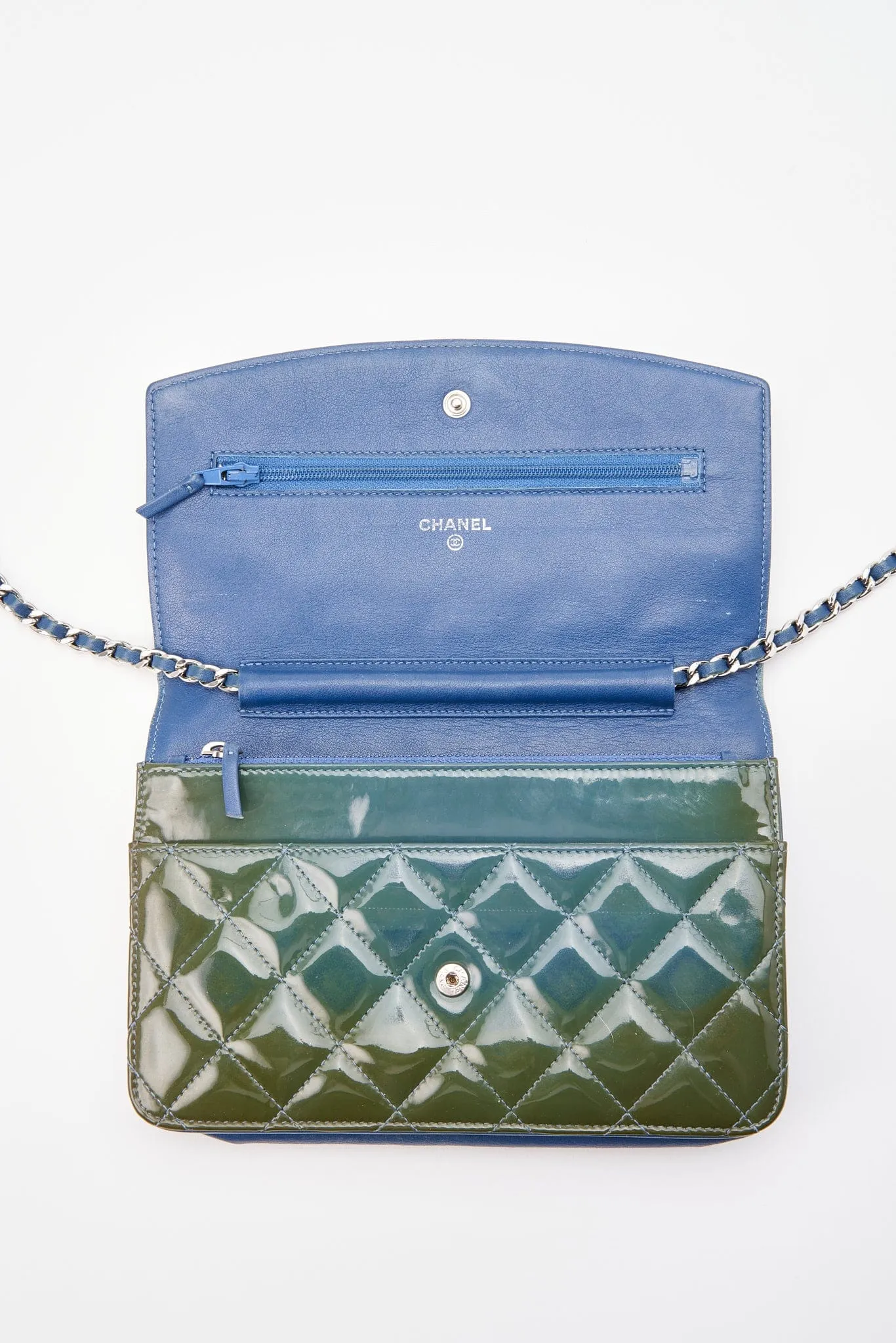 Chanel Patent Green Leather Wallet On Chain