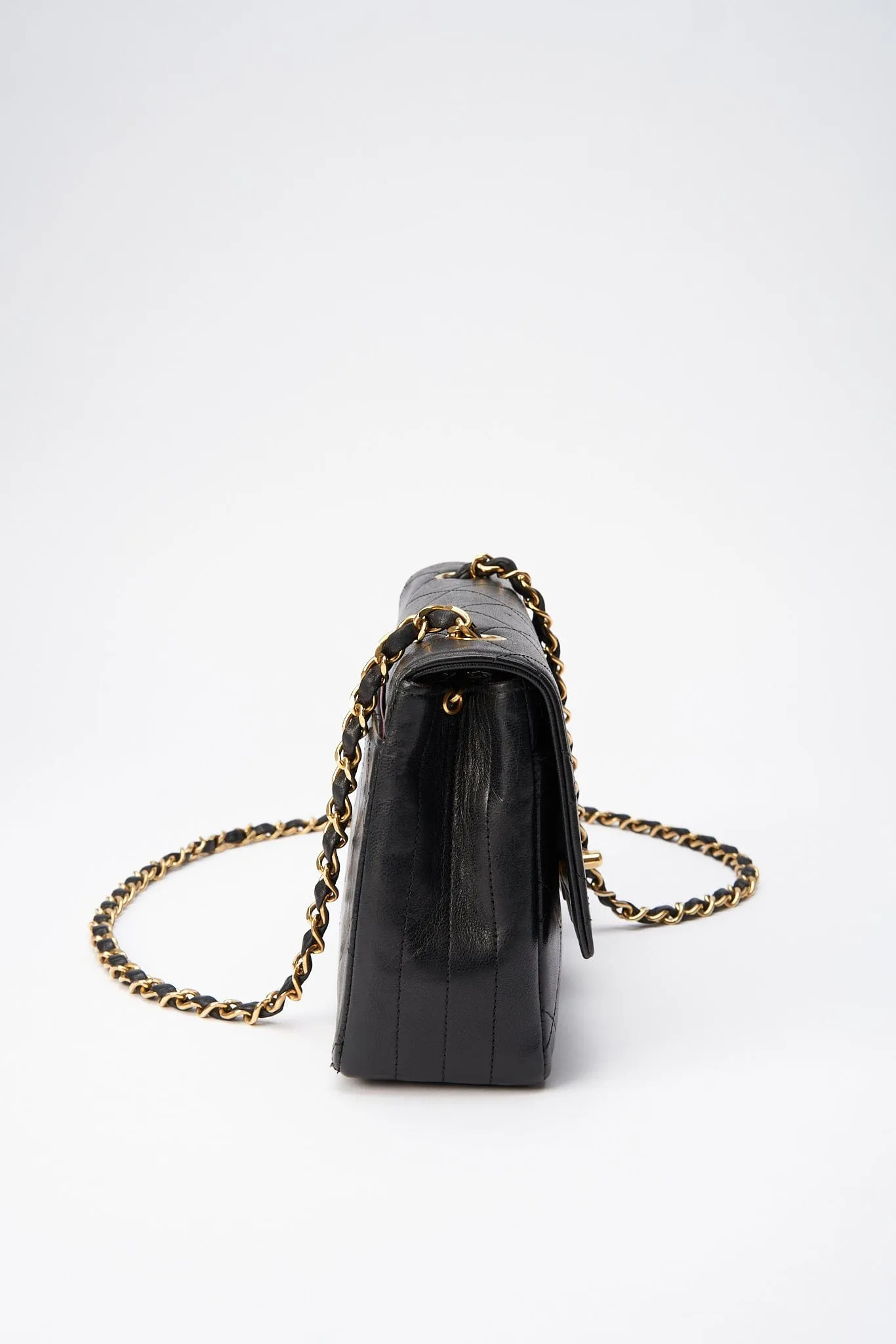 Chanel Vintage Black Single Flap with 24k gold plated hardware and V design