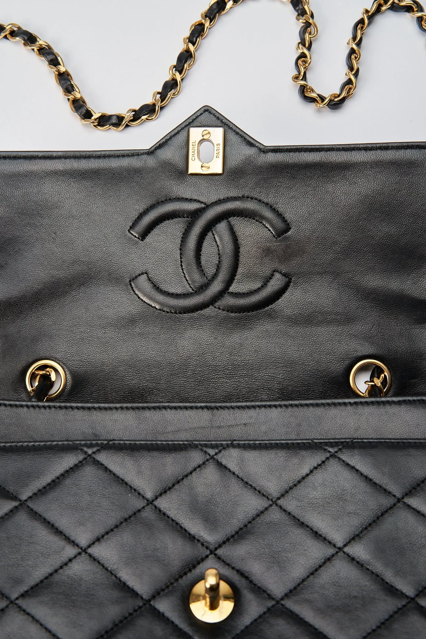 Chanel Vintage Black Single Flap with 24k gold plated hardware and V design