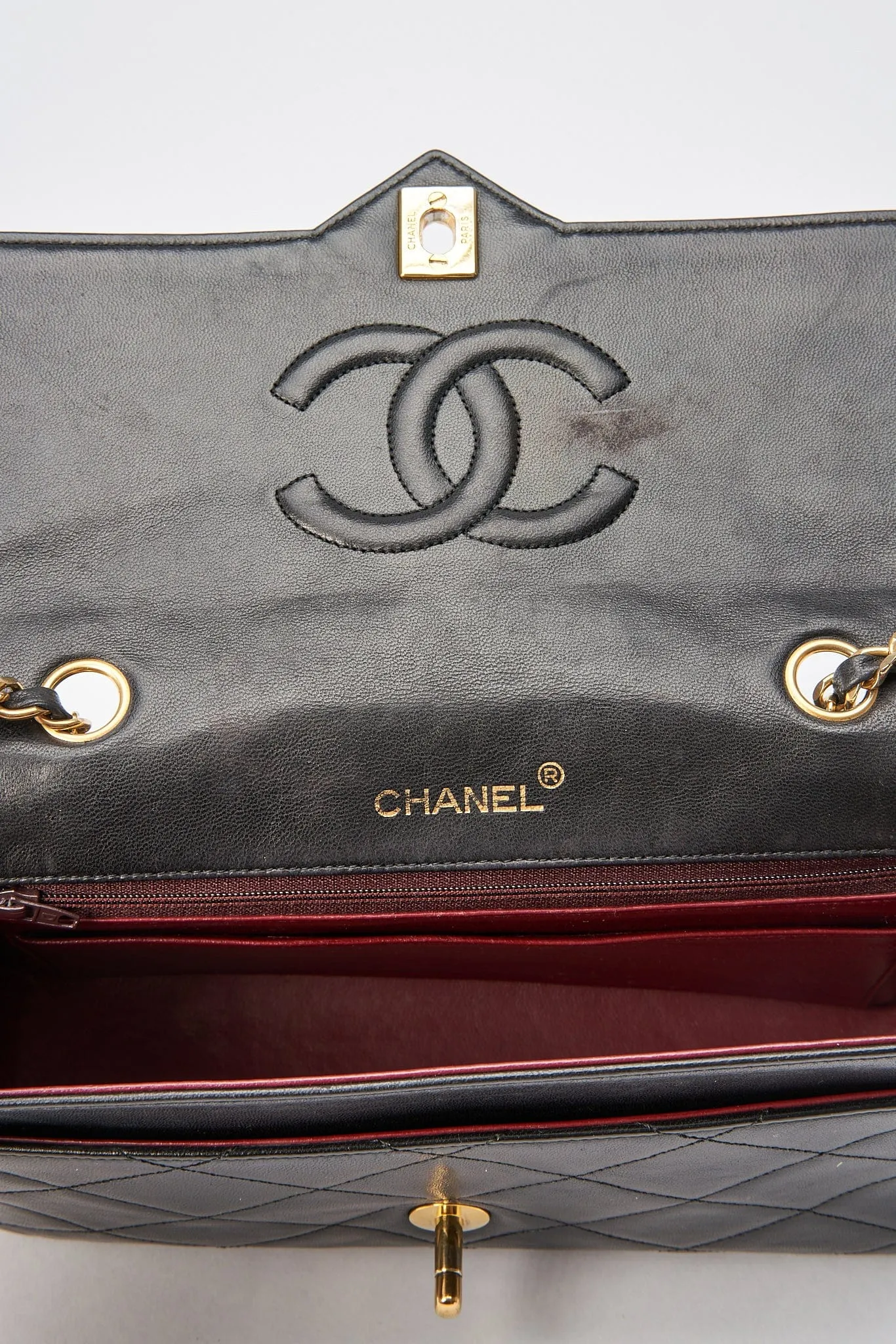 Chanel Vintage Black Single Flap with 24k gold plated hardware and V design