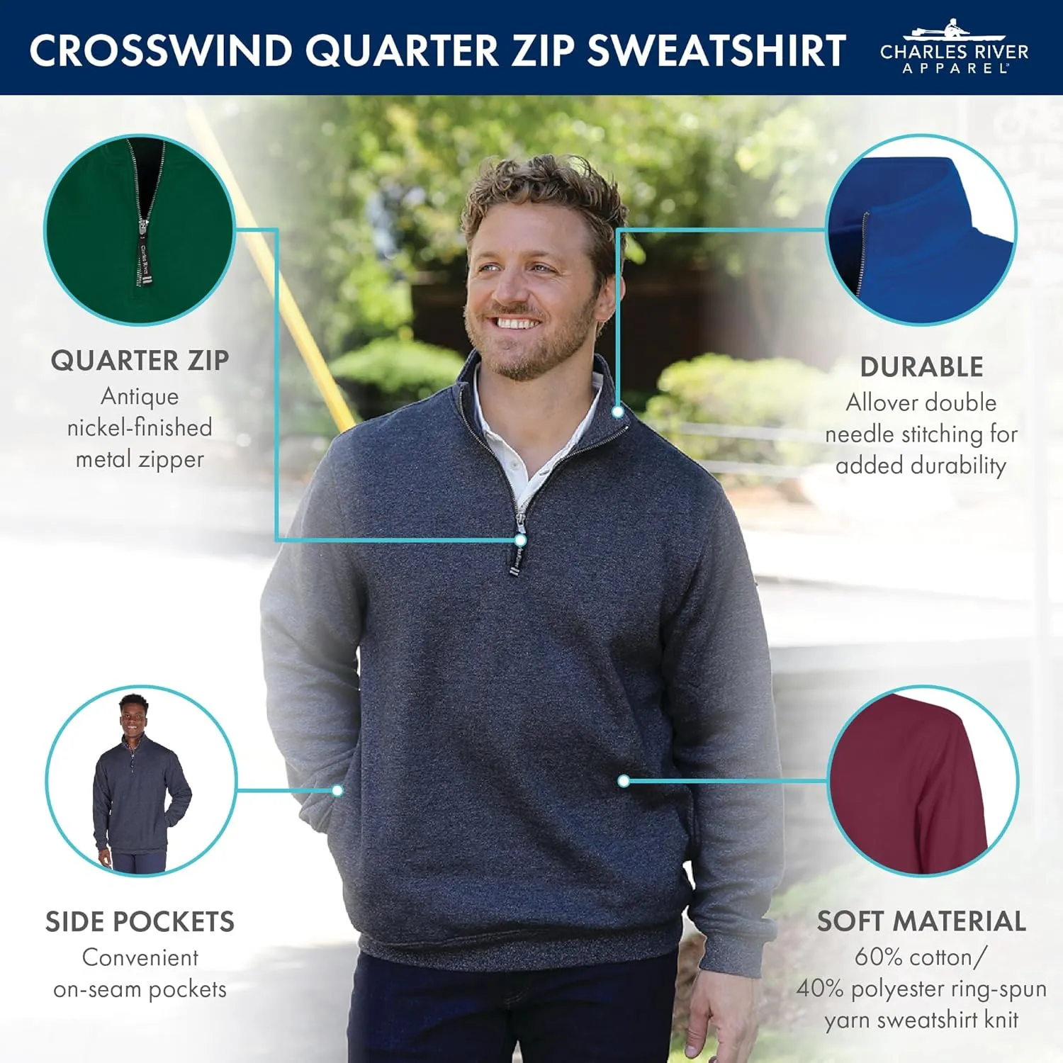 Charles River Apparel Men's Crosswind Quarter Zip Sweatshirt (Regular & Big-Tall Sizes)