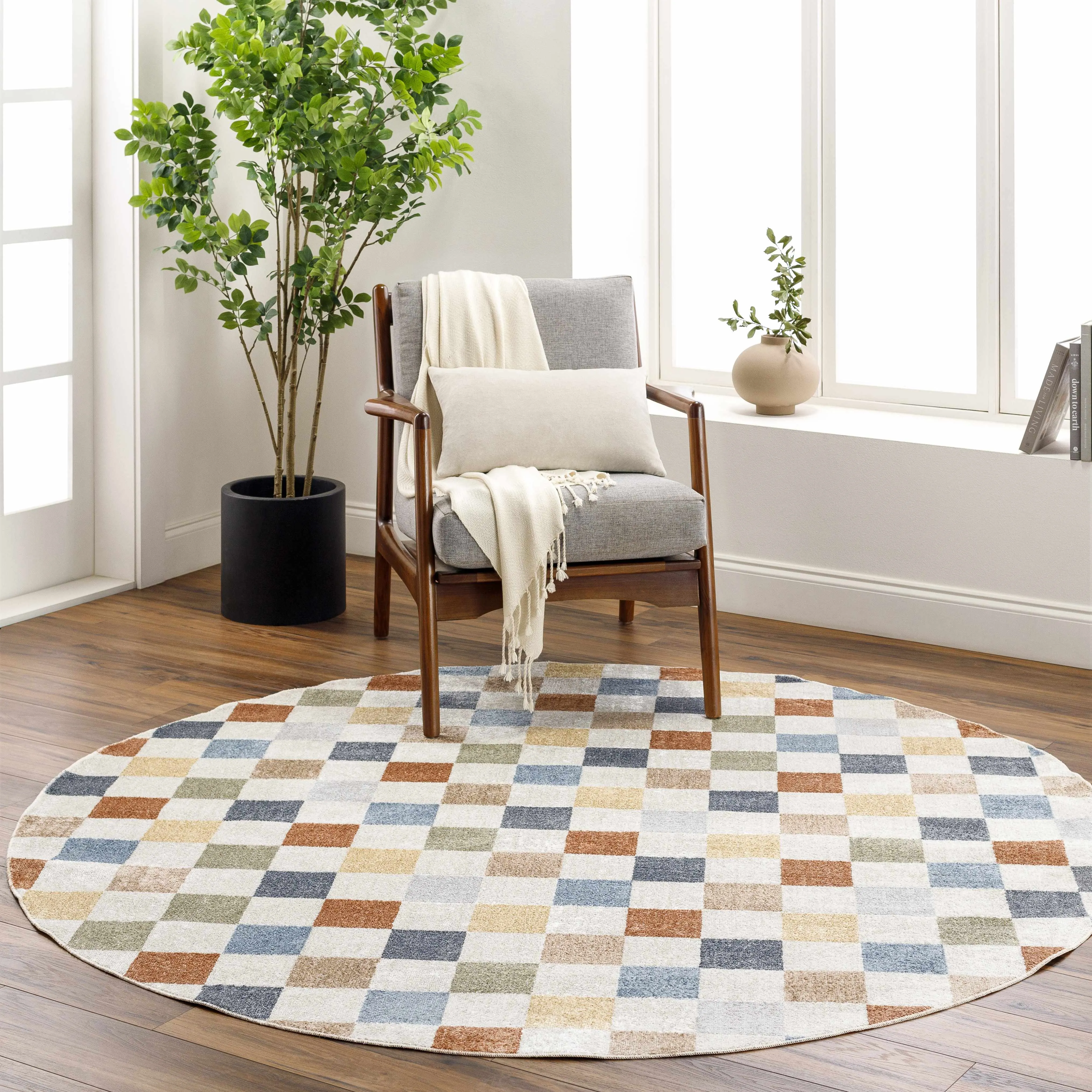 Checkered Multi Color Washable Area Rug