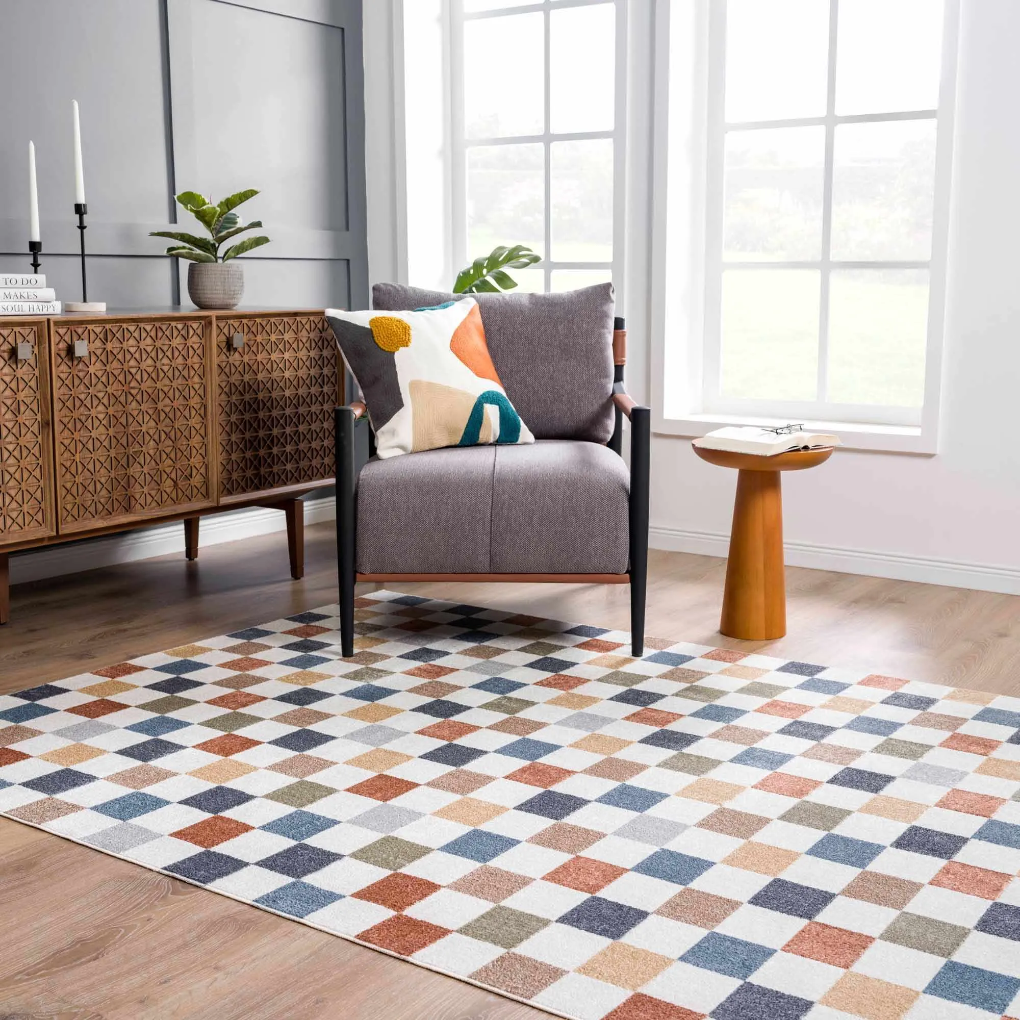 Checkered Multi Color Washable Area Rug