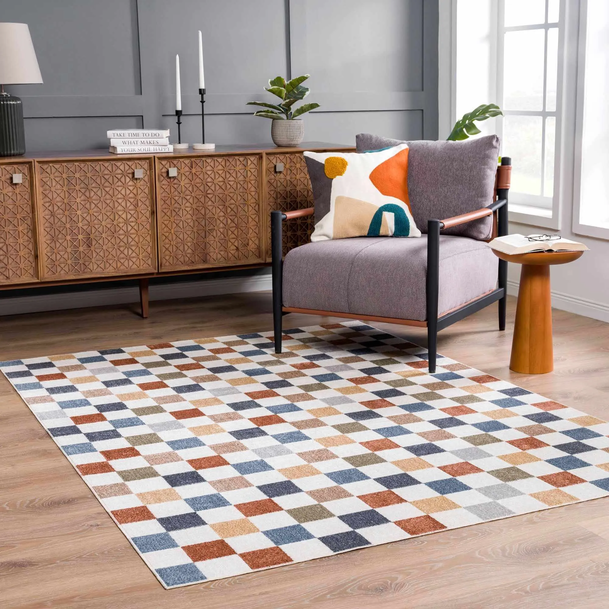Checkered Multi Color Washable Area Rug