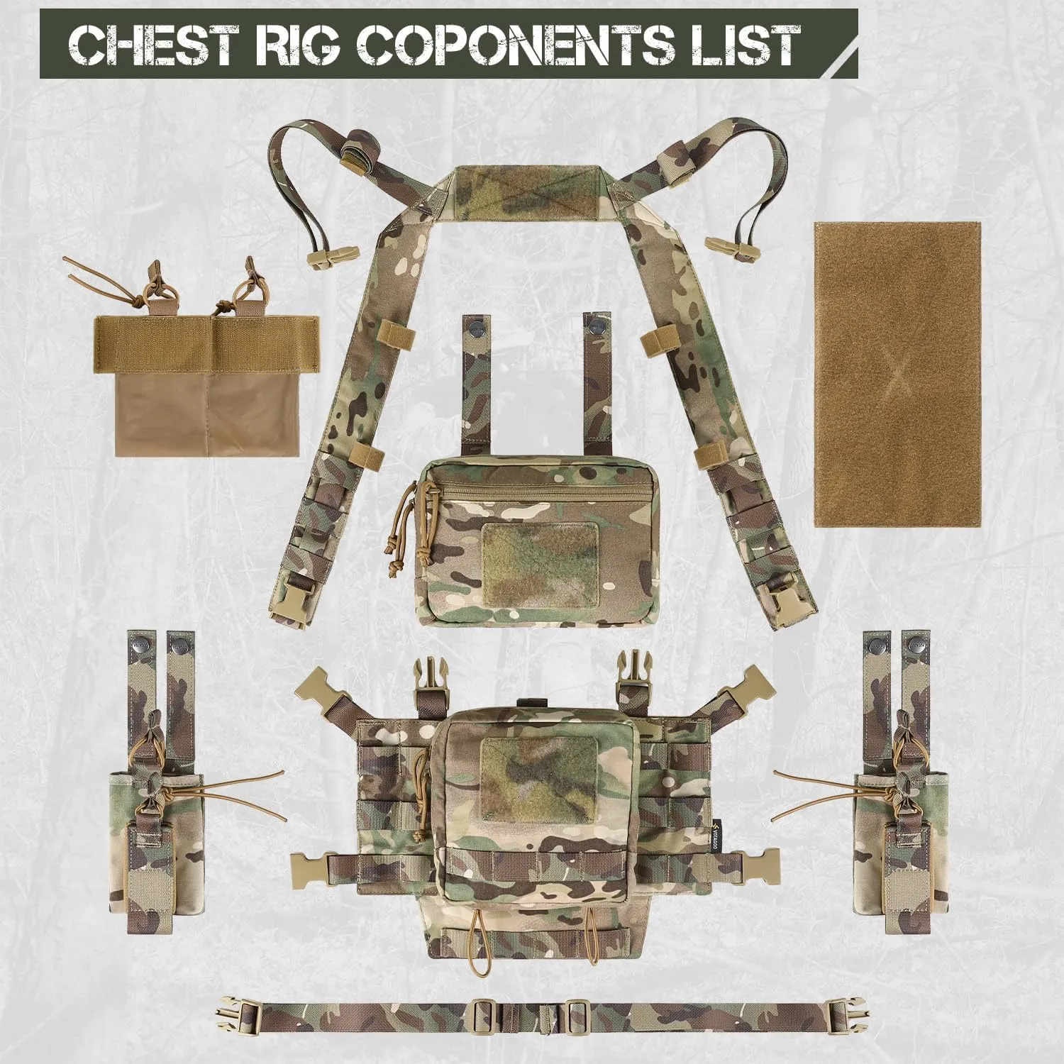 Chest Rig-Tactical Chest Rig, Adjustable & Detachable Molle Micro Chest Rigs, with 5.56/7.62 Magazine Pouch