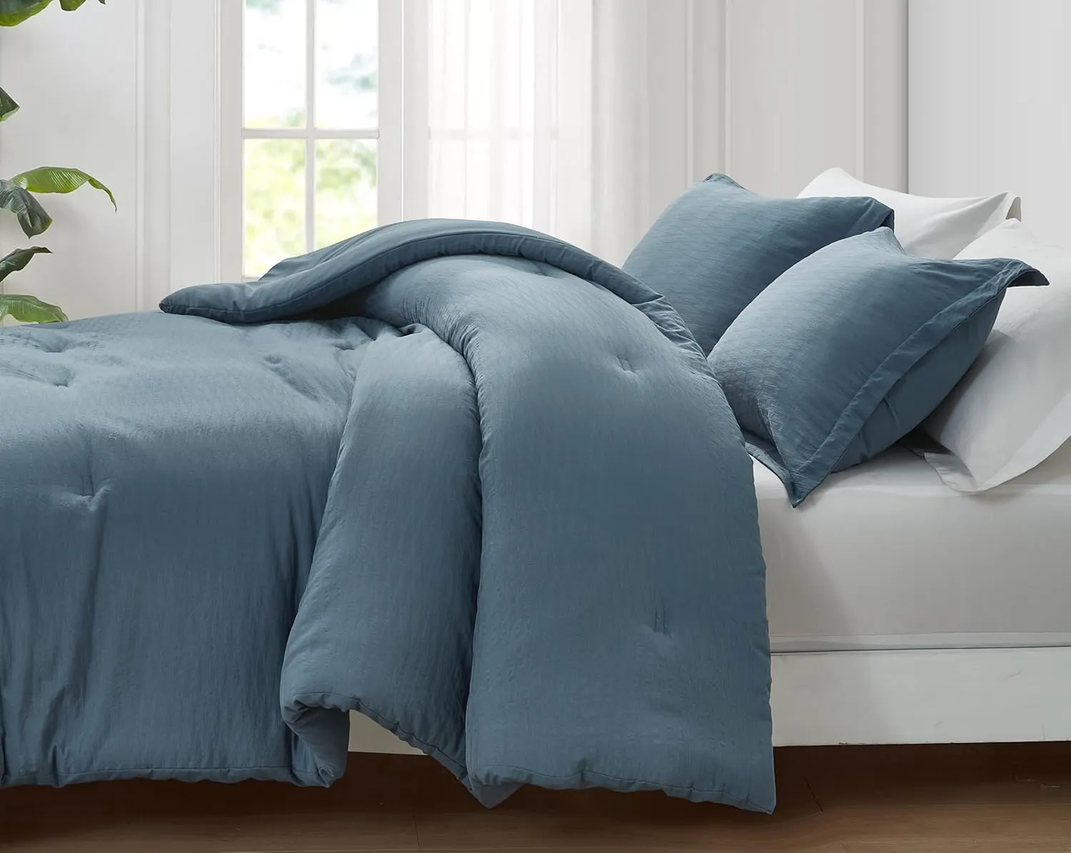 Chezmoi Collection Calvin 3-Piece Jacquard Comforter Set King Size, Blue Textured Woven Lightweight Comforter Bedding for All Season (1 Comforter 108x94 inches, 2 Shams)