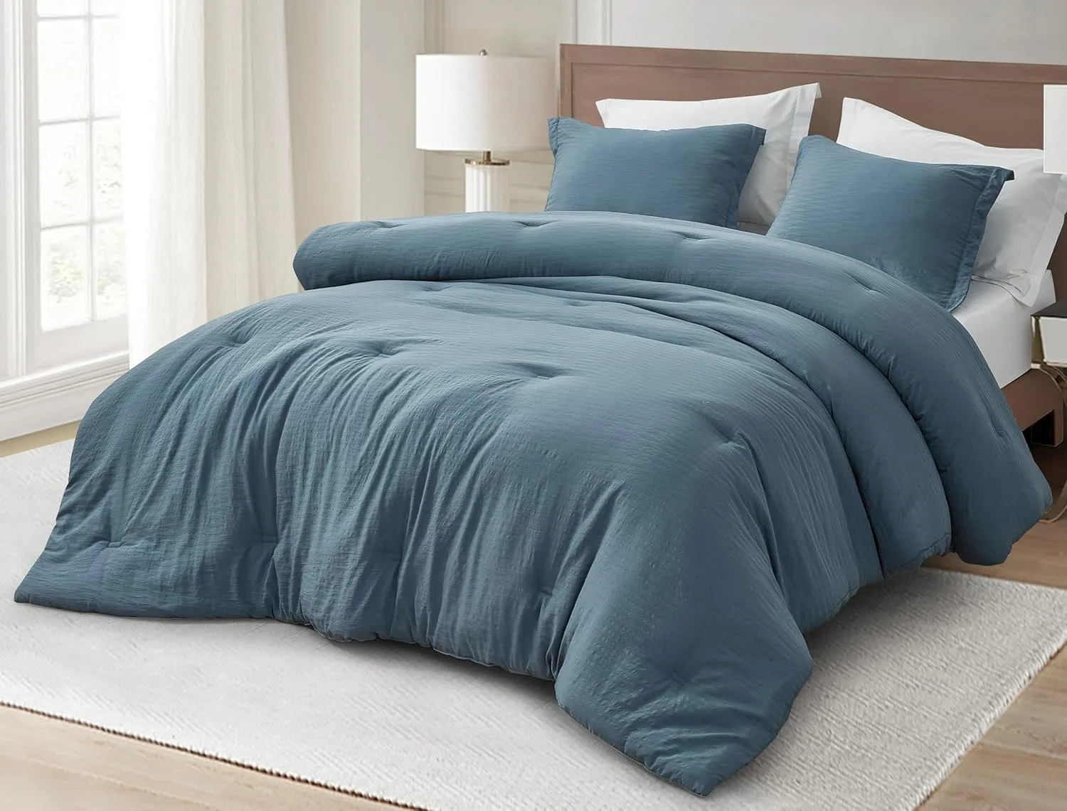 Chezmoi Collection Calvin 3-Piece Jacquard Comforter Set King Size, Blue Textured Woven Lightweight Comforter Bedding for All Season (1 Comforter 108x94 inches, 2 Shams)