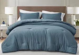 Chezmoi Collection Calvin 3-Piece Jacquard Comforter Set King Size, Blue Textured Woven Lightweight Comforter Bedding for All Season (1 Comforter 108x94 inches, 2 Shams)