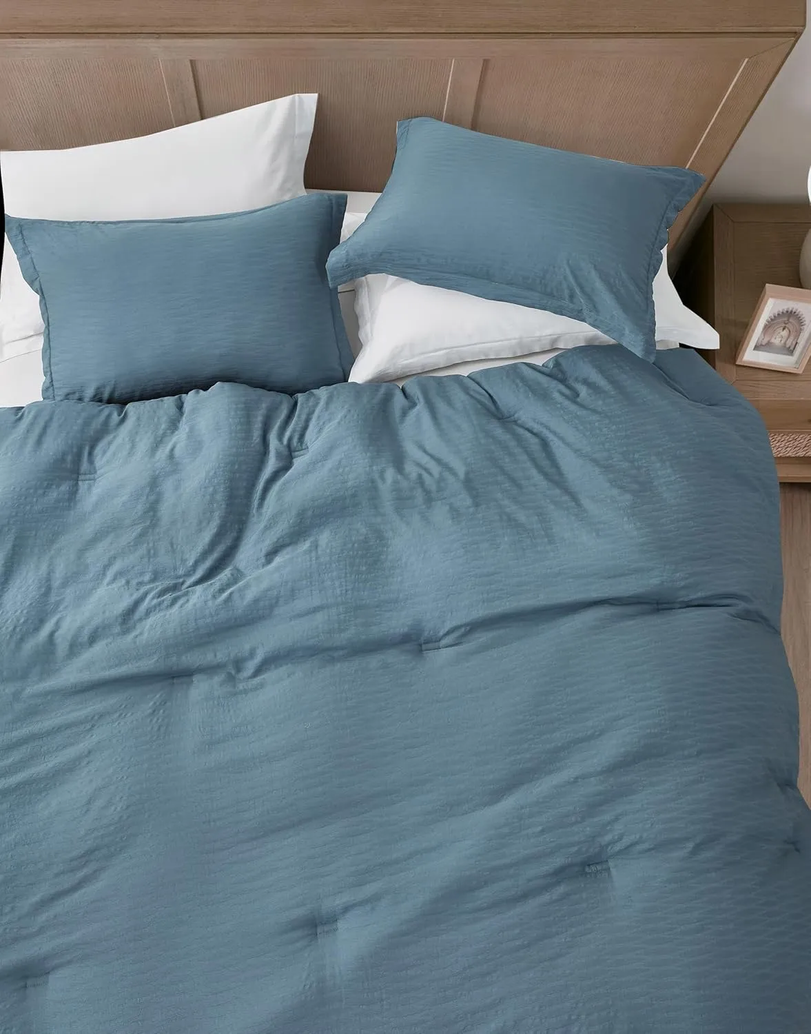 Chezmoi Collection Calvin 3-Piece Jacquard Comforter Set King Size, Blue Textured Woven Lightweight Comforter Bedding for All Season (1 Comforter 108x94 inches, 2 Shams)
